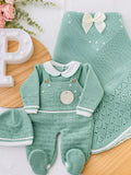 Saída de maternidade Baby love 4 peças VERDE : manta, camisola, jardineiras e gorro