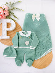 Saída de maternidade Baby love 4 peças VERDE : manta, camisola, jardineiras e gorro