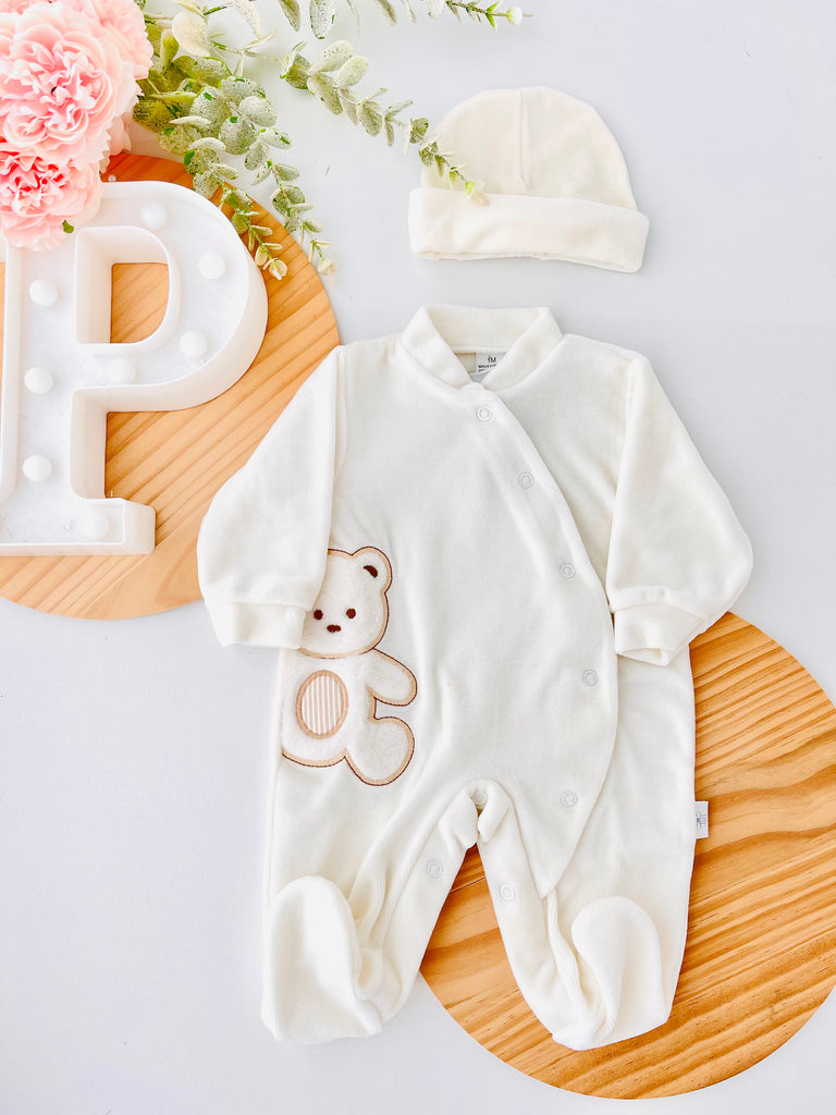 Babygrow urso fofo em veludo