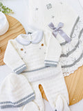 Saída de maternidade Baby love 4 peças Branco : manta, camisola, jardineiras e gorro