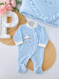 Conjunto panda: Babygrow e Manta em veludo