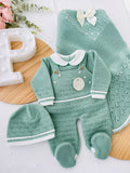 Saída de maternidade Baby love 4 peças VERDE : manta, camisola, jardineiras e gorro