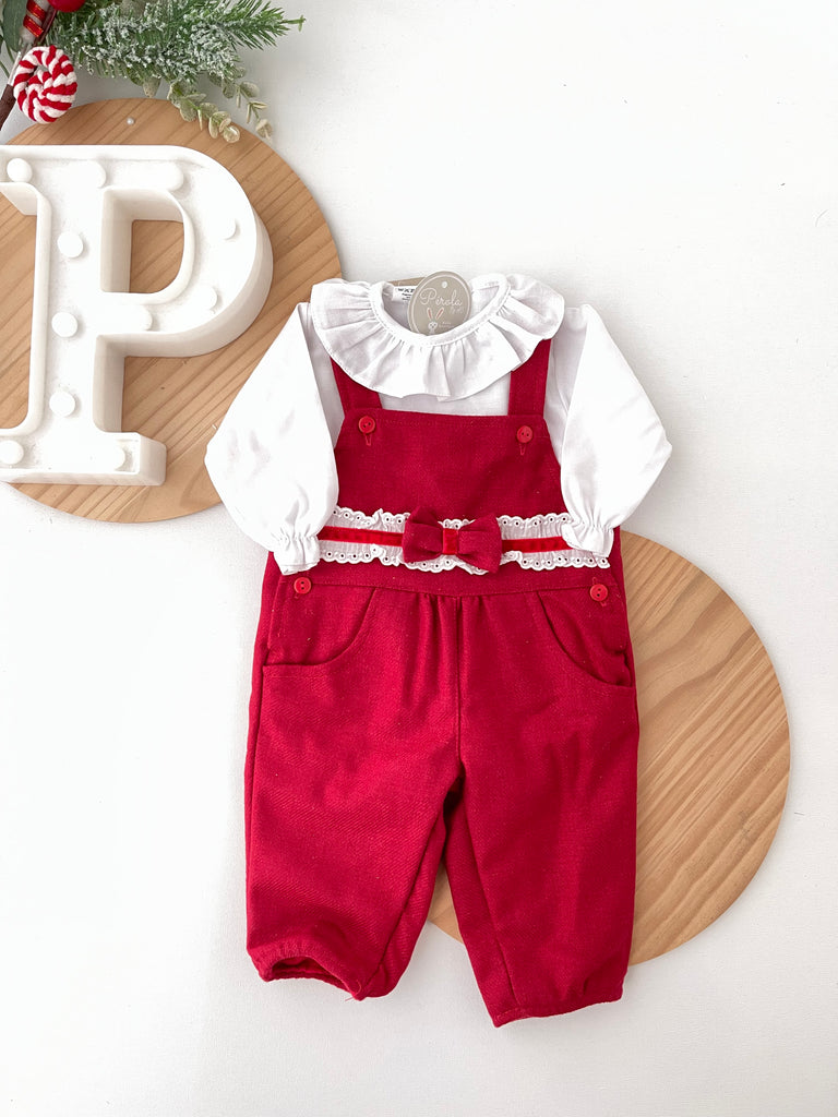 Conjunto jardineiras e blusa  vermelho