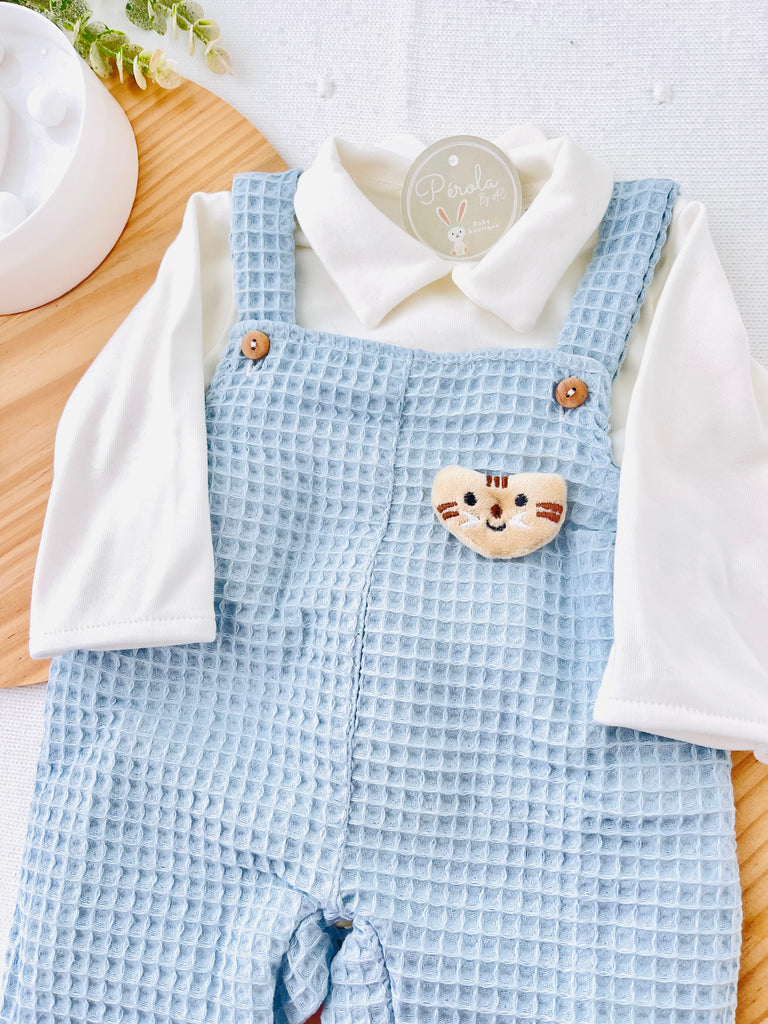 Conjunto gatinho jardineira e camisola