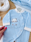 Conjunto panda: Babygrow e Manta em veludo